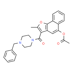 ChemSpider 2D Image | 3-[(4-Benzyl-1-piperazinyl)carbonyl]-2-methylnaphtho[1,2-b]furan-5-yl acetate | C27H26N2O4