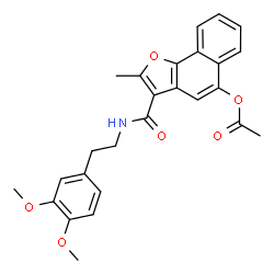 ChemSpider 2D Image | 3-{[2-(3,4-Dimethoxyphenyl)ethyl]carbamoyl}-2-methylnaphtho[1,2-b]furan-5-yl acetate | C26H25NO6