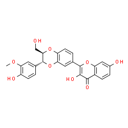 ChemSpider 2D Image | 3,7-Dihydroxy-2-[(2R,3R)-3-(4-hydroxy-3-methoxyphenyl)-2-(hydroxymethyl)-2,3-dihydro-1,4-benzodioxin-6-yl]-4H-chromen-4-one | C25H20O9
