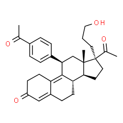 ChemSpider 2D Image | (8S,11R,13S,14S,17R)-17-Acetyl-11-(4-acetylphenyl)-17-(3-hydroxypropyl)-13-methyl-1,2,6,7,8,11,12,13,14,15,16,17-dodecahydro-3H-cyclopenta[a]phenanthren-3-one | C31H38O4