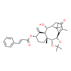 ChemSpider 2D Image | (2R,6R,7R,10S,12R,13R,14R)-13-Hydroxy-4,4,7,17,18,18-hexamethyl-11-methylene-16-oxo-3,5-dioxatetracyclo[12.3.1.0~2,6~.0~7,12~]octadec-1(17)-en-10-yl (2E)-3-phenylacrylate | C32H40O6