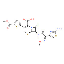 ChemSpider 2D Image | (6R,7R)-7-{[(2Z)-2-(2-Amino-1,3-thiazol-4-yl)-2-(methoxyimino)acetyl]amino}-3-[5-(methoxycarbonyl)-2-thienyl]-8-oxo-5-thia-1-azabicyclo[4.2.0]oct-2-ene-2-carboxylic acid | C19H17N5O7S3