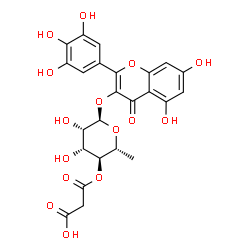 ChemSpider 2D Image | 5,7-Dihydroxy-4-oxo-2-(3,4,5-trihydroxyphenyl)-4H-chromen-3-yl 4-O-(carboxyacetyl)-6-deoxy-alpha-D-mannopyranoside | C24H22O15