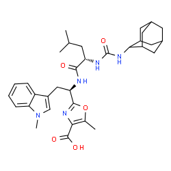 ChemSpider 2D Image | 2-[(1R)-1-{[N-(Adamantan-2-ylcarbamoyl)-L-leucyl]amino}-2-(1-methyl-1H-indol-3-yl)ethyl]-5-methyl-1,3-oxazole-4-carboxylic acid | C33H43N5O5