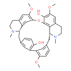 ChemSpider 2D Image | (1S,14R)-9,20,25-Trimethoxy-15,30-dimethyl-23-oxa-15,30-diazaheptacyclo[22.6.2.1~3,7~.1~8,12~.1~14,18~.0~22,33~.0~27,31~]pentatriaconta-3(35),4,6,8(34),9,11,18(33),19,21,24,26,31-dodecaene-6,21-diol | C37H40N2O6