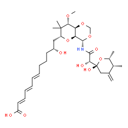 ChemSpider 2D Image | (2E,4E,6E,11R)-11-Hydroxy-12-[(4S,4aS,6R,8S,8aR)-4-({(2S)-2-hydroxy-2-[(2R,5R,6R)-2-hydroxy-5,6-dimethyl-4-methylenetetrahydro-2H-pyran-2-yl]acetyl}amino)-8-methoxy-7,7-dimethylhexahydropyrano[3,2-d][
1,3]dioxin-6-yl]-2,4,6-dodecatrienoic acid | C32H49NO11