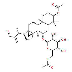 ChemSpider 2D Image | [(2R,3S,4S,5R,6R)-6-({(1S,2R,3R,5R,7R,10S,11R,14R,15S)-7-Acetoxy-15-[(2R)-3-formyl-3-buten-2-yl]-2,6,6,10-tetramethylpentacyclo[12.3.1.0~1,14~.0~2,11~.0~5,10~]octadec-3-yl}oxy)-3,4,5-trihydroxytetrahy
dro-2H-pyran-2-yl]methyl acetate | C37H56O10