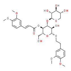 ChemSpider 2D Image | 2-(3,4-Dimethoxyphenyl)ethyl 4-O-[(2E)-3-(3,4-dimethoxyphenyl)-2-propenoyl]-3-O-beta-D-xylopyranosyl-beta-D-glucopyranoside | C32H42O15