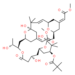 ChemSpider 2D Image | (1S,3S,5Z,7R,11R,13Z,15S,17R,21R,23R,25S)-1,11,21-Trihydroxy-17-[(1R)-1-hydroxyethyl]-5,13-bis(2-methoxy-2-oxoethylidene)-10,10,26,26-tetramethyl-19-oxo-18,27,28,29-tetraoxatetracyclo[21.3.1.1~3,7~.1~
11,15~]nonacos-8-en-25-yl 2,2-dimethylpropanoate | C42H64O15