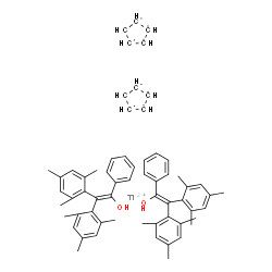 ChemSpider 2D Image | Benzenemethanol, alpha-[bis(2,4,6-trimethylphenyl)methylene]-, compd. with 1,2,3,4,5-cyclopentanepentayl, titanium(2+) salt (2:2:1) | C62H66O2Ti