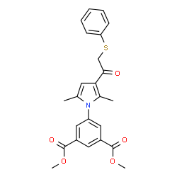 ChemSpider 2D Image | Dimethyl 5-{2,5-dimethyl-3-[(phenylsulfanyl)acetyl]-1H-pyrrol-1-yl}isophthalate | C24H23NO5S
