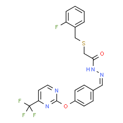 ChemSpider 2D Image | 2-[(2-Fluorobenzyl)sulfanyl]-N'-[(Z)-(4-{[4-(trifluoromethyl)-2-pyrimidinyl]oxy}phenyl)methylene]acetohydrazide | C21H16F4N4O2S