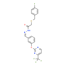 ChemSpider 2D Image | 2-[(4-Fluorobenzyl)sulfanyl]-N'-[(Z)-(3-{[4-(trifluoromethyl)-2-pyrimidinyl]oxy}phenyl)methylene]acetohydrazide | C21H16F4N4O2S