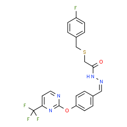 ChemSpider 2D Image | 2-[(4-Fluorobenzyl)sulfanyl]-N'-[(Z)-(4-{[4-(trifluoromethyl)-2-pyrimidinyl]oxy}phenyl)methylene]acetohydrazide | C21H16F4N4O2S