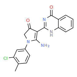 ChemSpider 2D Image | 2-[2-Amino-1-(3-chloro-4-methylphenyl)-4-oxo-4,5-dihydro-1H-pyrrol-3-yl]-4(1H)-quinazolinone | C19H15ClN4O2