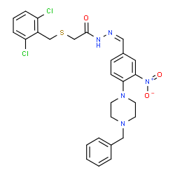 ChemSpider 2D Image | N'-{(Z)-[4-(4-Benzyl-1-piperazinyl)-3-nitrophenyl]methylene}-2-[(2,6-dichlorobenzyl)sulfanyl]acetohydrazide | C27H27Cl2N5O3S