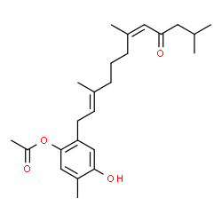 ChemSpider 2D Image | 4-Hydroxy-5-methyl-2-[(2E,7Z)-3,7,11-trimethyl-9-oxo-2,7-dodecadien-1-yl]phenyl acetate | C24H34O4