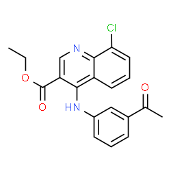 ChemSpider 2D Image | Ethyl 4-[(3-acetylphenyl)amino]-8-chloro-3-quinolinecarboxylate | C20H17ClN2O3