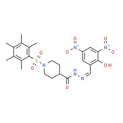 ChemSpider 2D Image | N'-[(Z)-(2-Hydroxy-3,5-dinitrophenyl)methylene]-1-[(pentamethylphenyl)sulfonyl]-4-piperidinecarbohydrazide | C24H29N5O8S