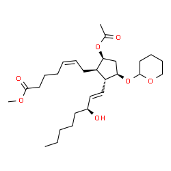 ChemSpider 2D Image | Methyl (5Z,9alpha,11alpha,13E,15S)-9-acetoxy-15-hydroxy-11-(tetrahydro-2H-pyran-2-yloxy)prosta-5,13-dien-1-oate | C28H46O7