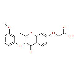 ChemSpider 2D Image | {[3-(3-Methoxyphenoxy)-2-methyl-4-oxo-4H-chromen-7-yl]oxy}acetic acid | C19H16O7