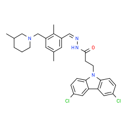 ChemSpider 2D Image | 3-(3,6-Dichloro-9H-carbazol-9-yl)-N'-[(Z)-{2,5-dimethyl-3-[(3-methyl-1-piperidinyl)methyl]phenyl}methylene]propanehydrazide | C31H34Cl2N4O