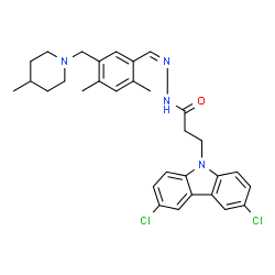 ChemSpider 2D Image | 3-(3,6-Dichloro-9H-carbazol-9-yl)-N'-[(Z)-{2,4-dimethyl-5-[(4-methyl-1-piperidinyl)methyl]phenyl}methylene]propanehydrazide | C31H34Cl2N4O