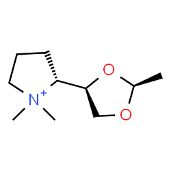 ChemSpider 2D Image | (2R)-1,1-Dimethyl-2-[(2S,4R)-2-methyl-1,3-dioxolan-4-yl]pyrrolidinium | C10H20NO2
