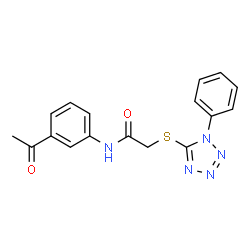 ChemSpider 2D Image | N-(3-acetylphenyl)-2-[(1-phenyl-1H-tetrazol-5-yl)thio]acetamide | C17H15N5O2S