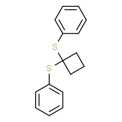 ChemSpider 2D Image | 1,1'-(1,1-Cyclobutanediyldisulfanediyl)dibenzene | C16H16S2