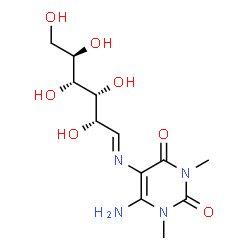 ChemSpider 2D Image | 6-Amino-1,3-dimethyl-5-{(E)-[(2S,3R,4R,5R)-2,3,4,5,6-pentahydroxyhexylidene]amino}-2,4(1H,3H)-pyrimidinedione | C12H20N4O7