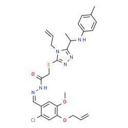 ChemSpider 2D Image | 2-[(4-Allyl-5-{1-[(4-methylphenyl)amino]ethyl}-4H-1,2,4-triazol-3-yl)sulfanyl]-N'-{(Z)-[4-(allyloxy)-2-chloro-5-methoxyphenyl]methylene}acetohydrazide | C27H31ClN6O3S