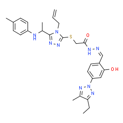 ChemSpider 2D Image | 2-[(4-Allyl-5-{1-[(4-methylphenyl)amino]ethyl}-4H-1,2,4-triazol-3-yl)sulfanyl]-N'-{(Z)-[4-(4-ethyl-5-methyl-2H-1,2,3-triazol-2-yl)-2-hydroxyphenyl]methylene}acetohydrazide | C28H33N9O2S