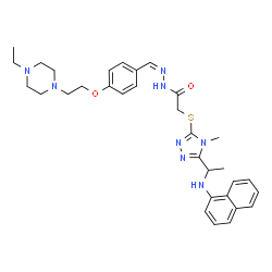 ChemSpider 2D Image | N'-[(Z)-{4-[2-(4-Ethyl-1-piperazinyl)ethoxy]phenyl}methylene]-2-({4-methyl-5-[1-(1-naphthylamino)ethyl]-4H-1,2,4-triazol-3-yl}sulfanyl)acetohydrazide | C32H40N8O2S