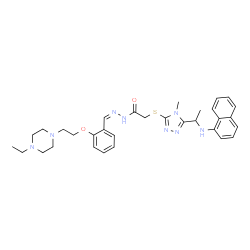 ChemSpider 2D Image | N'-[(Z)-{2-[2-(4-Ethyl-1-piperazinyl)ethoxy]phenyl}methylene]-2-({4-methyl-5-[1-(1-naphthylamino)ethyl]-4H-1,2,4-triazol-3-yl}sulfanyl)acetohydrazide | C32H40N8O2S