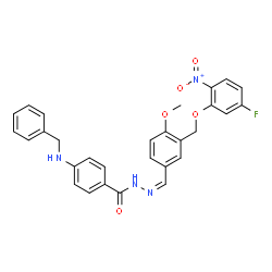 ChemSpider 2D Image | 4-(Benzylamino)-N'-[(Z)-{3-[(5-fluoro-2-nitrophenoxy)methyl]-4-methoxyphenyl}methylene]benzohydrazide | C29H25FN4O5