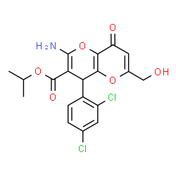 ChemSpider 2D Image | Isopropyl 2-amino-4-(2,4-dichlorophenyl)-6-(hydroxymethyl)-8-oxo-4,8-dihydropyrano[3,2-b]pyran-3-carboxylate | C19H17Cl2NO6