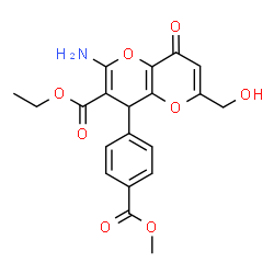 ChemSpider 2D Image | Ethyl 2-amino-6-(hydroxymethyl)-4-[4-(methoxycarbonyl)phenyl]-8-oxo-4,8-dihydropyrano[3,2-b]pyran-3-carboxylate | C20H19NO8