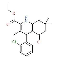 ChemSpider 2D Image | Ethyl 4-(2-chlorophenyl)-3,7,7-trimethyl-5-oxo-1,4,5,6,7,8-hexahydro-2-quinolinecarboxylate | C21H24ClNO3