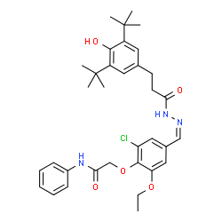 ChemSpider 2D Image | 2-{2-Chloro-6-ethoxy-4-[(Z)-({3-[4-hydroxy-3,5-bis(2-methyl-2-propanyl)phenyl]propanoyl}hydrazono)methyl]phenoxy}-N-phenylacetamide | C34H42ClN3O5