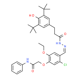ChemSpider 2D Image | 2-{5-Chloro-2-ethoxy-4-[(Z)-({3-[4-hydroxy-3,5-bis(2-methyl-2-propanyl)phenyl]propanoyl}hydrazono)methyl]phenoxy}-N-phenylacetamide | C34H42ClN3O5