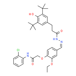 ChemSpider 2D Image | N-(2-Chlorophenyl)-2-{2-ethoxy-4-[(Z)-({3-[4-hydroxy-3,5-bis(2-methyl-2-propanyl)phenyl]propanoyl}hydrazono)methyl]phenoxy}acetamide | C34H42ClN3O5