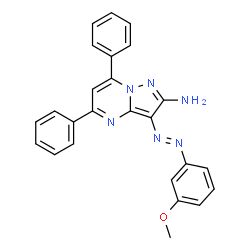 ChemSpider 2D Image | 3-[(E)-(3-Methoxyphenyl)diazenyl]-5,7-diphenylpyrazolo[1,5-a]pyrimidin-2-amine | C25H20N6O