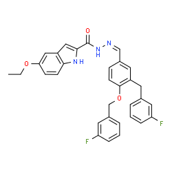 ChemSpider 2D Image | 5-Ethoxy-N'-[(Z)-{3-(3-fluorobenzyl)-4-[(3-fluorobenzyl)oxy]phenyl}methylene]-1H-indole-2-carbohydrazide | C32H27F2N3O3
