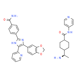 ChemSpider 2D Image | 4-[(1R)-1-Aminoethyl]-N-(4-pyridinyl)cyclohexanecarboxamide - 4-[4-(1,3-benzodioxol-5-yl)-5-(2-pyridinyl)-1H-imidazol-2-yl]benzamide (1:1) | C36H37N7O4