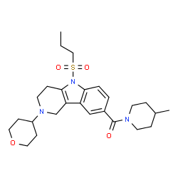 ChemSpider 2D Image | (4-Methyl-1-piperidinyl)[5-(propylsulfonyl)-2-(tetrahydro-2H-pyran-4-yl)-2,3,4,5-tetrahydro-1H-pyrido[4,3-b]indol-8-yl]methanone | C26H37N3O4S