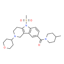 ChemSpider 2D Image | (4-Methyl-1-piperidinyl)[5-(methylsulfonyl)-2-(tetrahydro-2H-pyran-4-yl)-2,3,4,5-tetrahydro-1H-pyrido[4,3-b]indol-8-yl]methanone | C24H33N3O4S