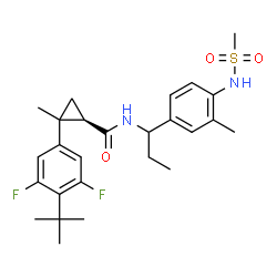 ChemSpider 2D Image | (1R)-2-[3,5-Difluoro-4-(2-methyl-2-propanyl)phenyl]-2-methyl-N-(1-{3-methyl-4-[(methylsulfonyl)amino]phenyl}propyl)cyclopropanecarboxamide | C26H34F2N2O3S
