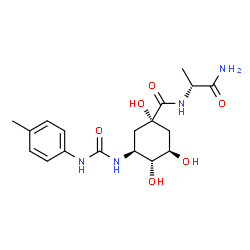 ChemSpider 2D Image | (1S,3R,4R,5S)-N-[(2R)-1-Amino-1-oxo-2-propanyl]-1,3,4-trihydroxy-5-{[(4-methylphenyl)carbamoyl]amino}cyclohexanecarboxamide | C18H26N4O6