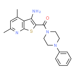 ChemSpider 2D Image | (3-Amino-4,6-dimethylthieno[2,3-b]pyridin-2-yl)(4-phenylpiperazin-1-yl)methanone | C20H22N4OS